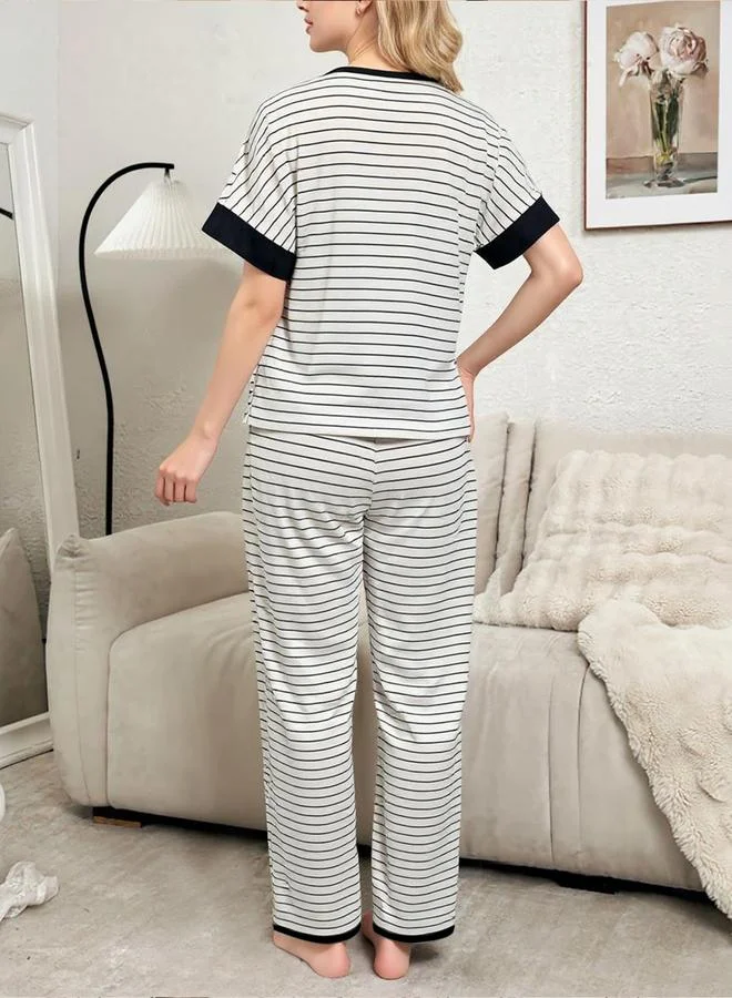 تايك تو طقم بلوزة مخططة بأكمام قصيرة وبنطال بيجاما